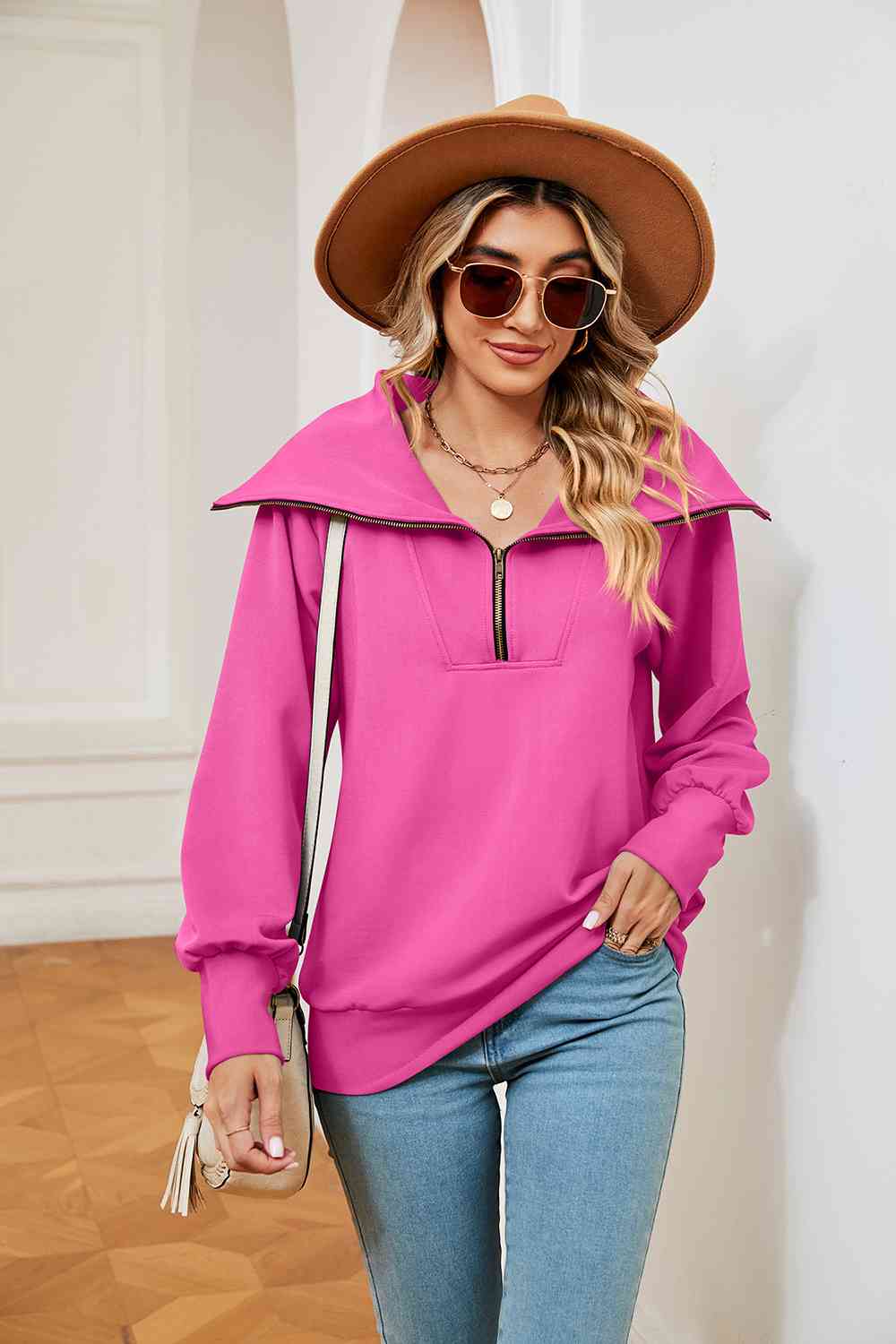 Full Size Half-Zip Collared Sweatshirt