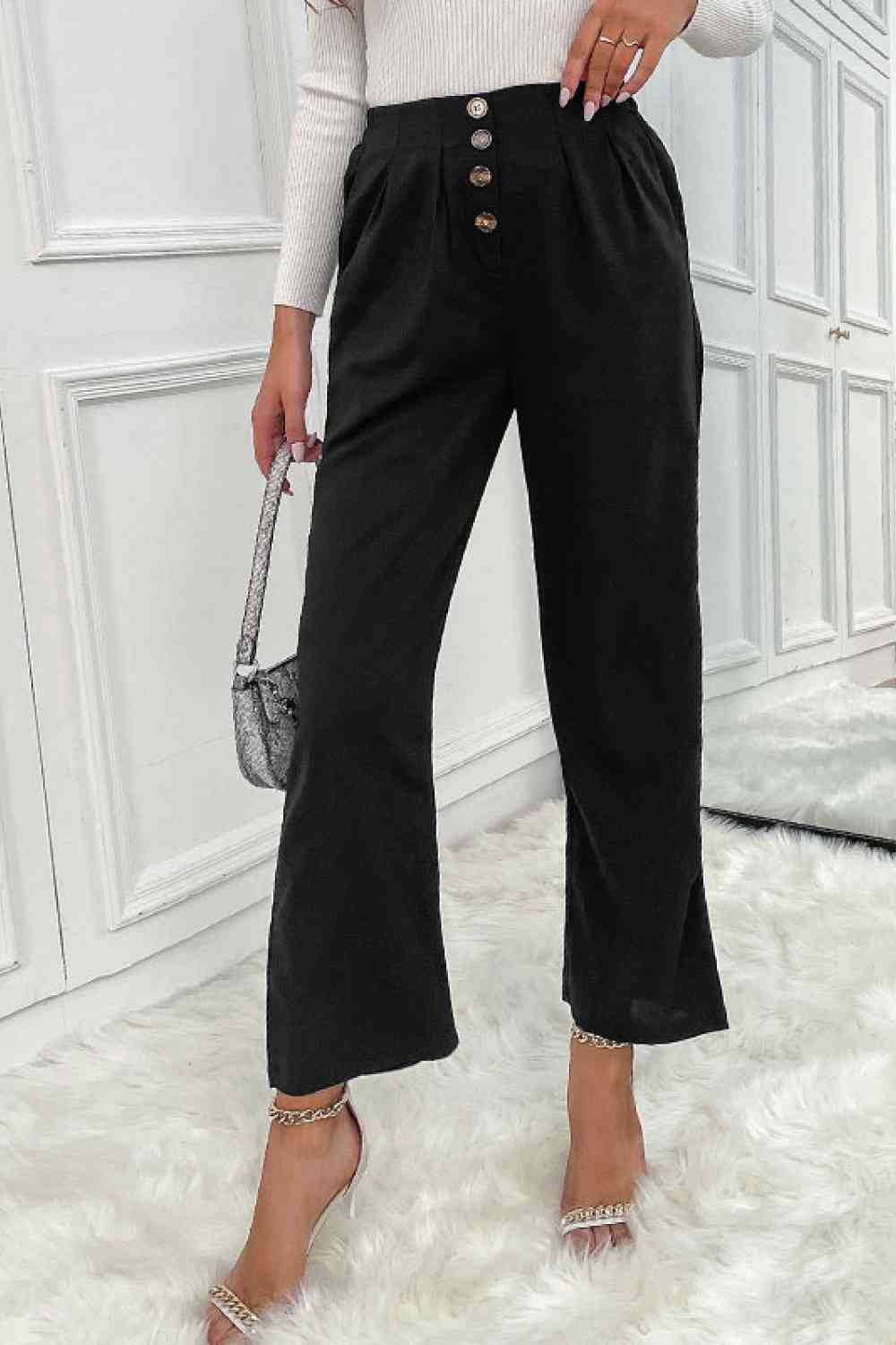 SeaKnickers Button Fly Wide Leg Black Pants