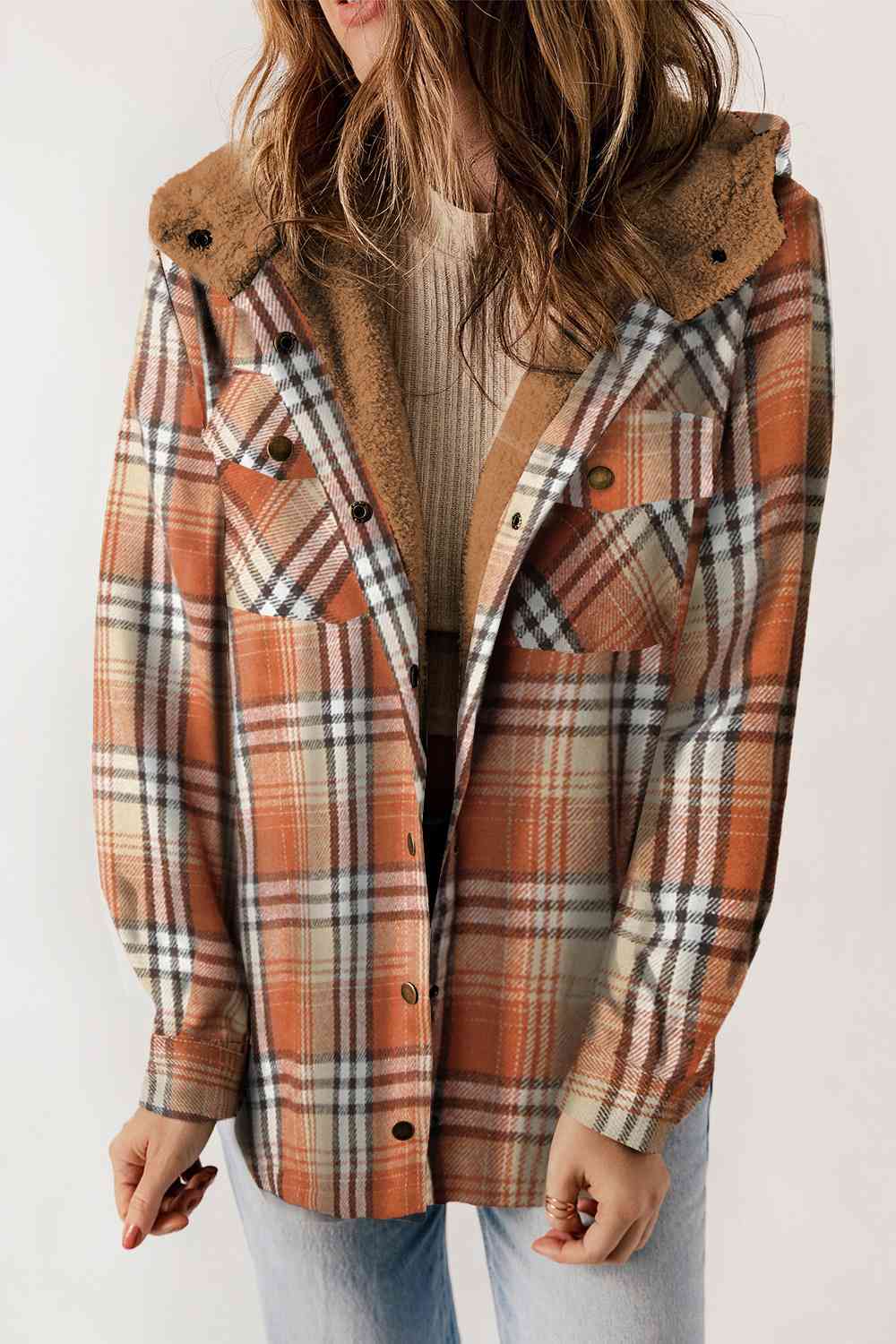 FashionToFigureTrends Plaid Snap Down Hooded Jacket