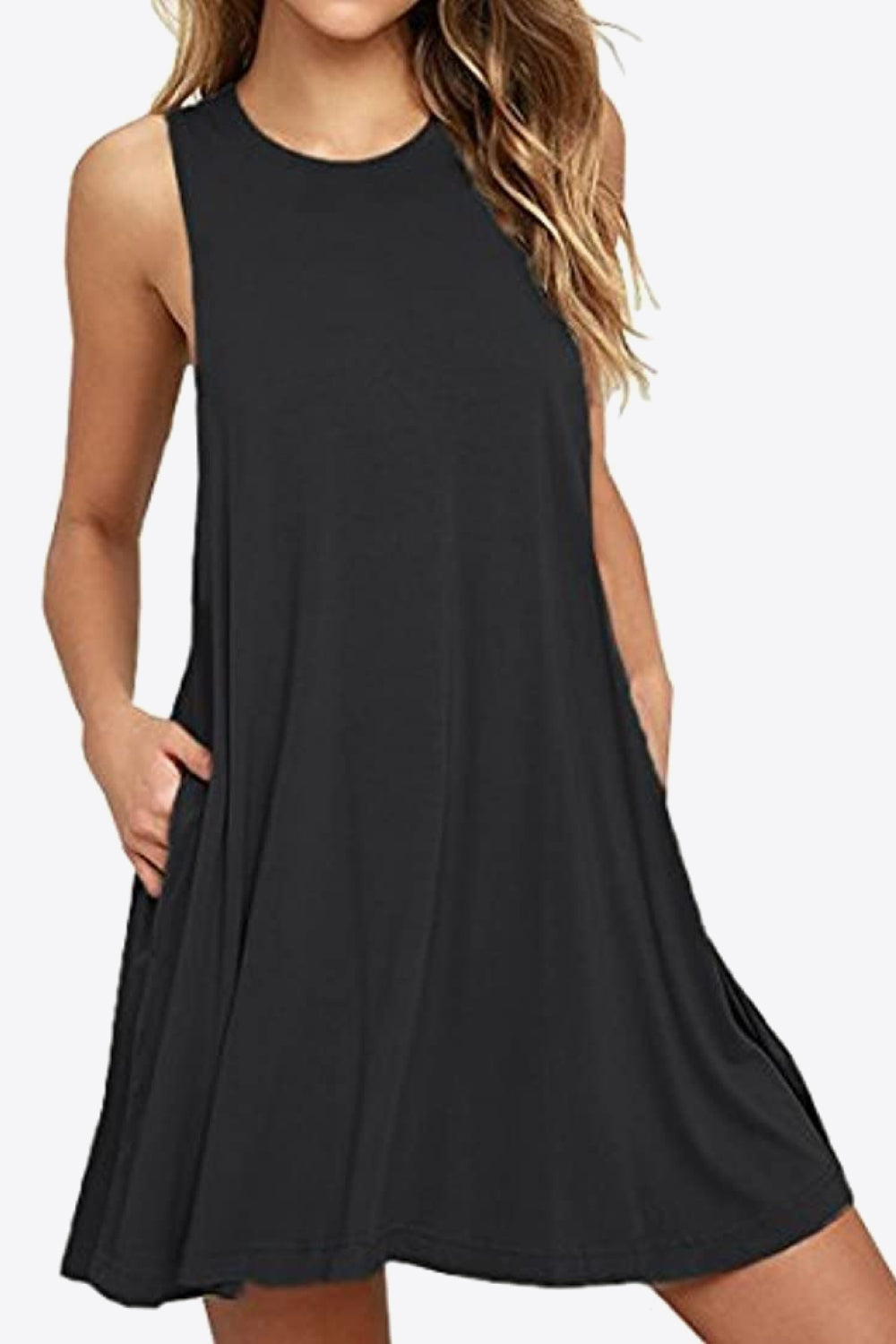 Women's Full Size Round Neck Sleeveless Dress with Pockets
