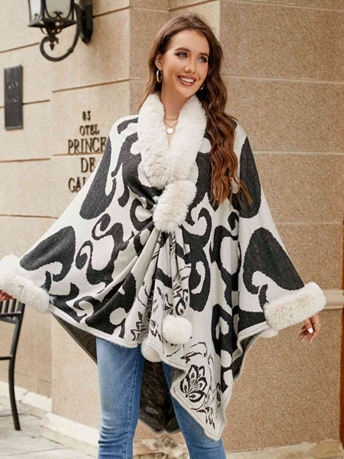 Dress To Impress One Size Faux Fur Trim Poncho