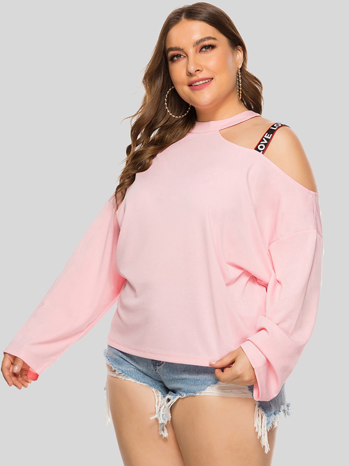 Malibu Dreams Plus Size Cold-Shoulder Round Neck Blouse