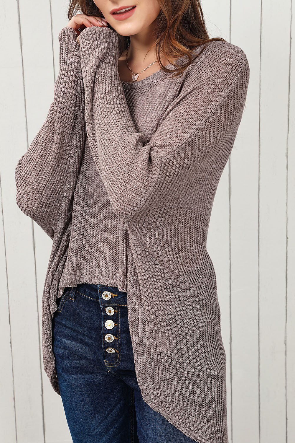 Beautiful Browns Round Neck High-Low Sweater 🦋