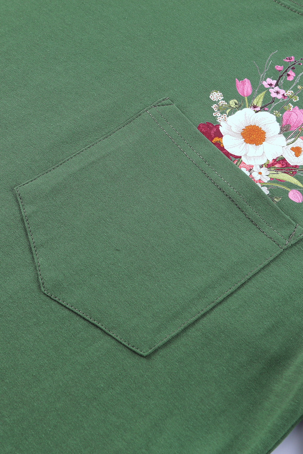 Women's Full Size Flower Graphic Round Neck Pocket Tee