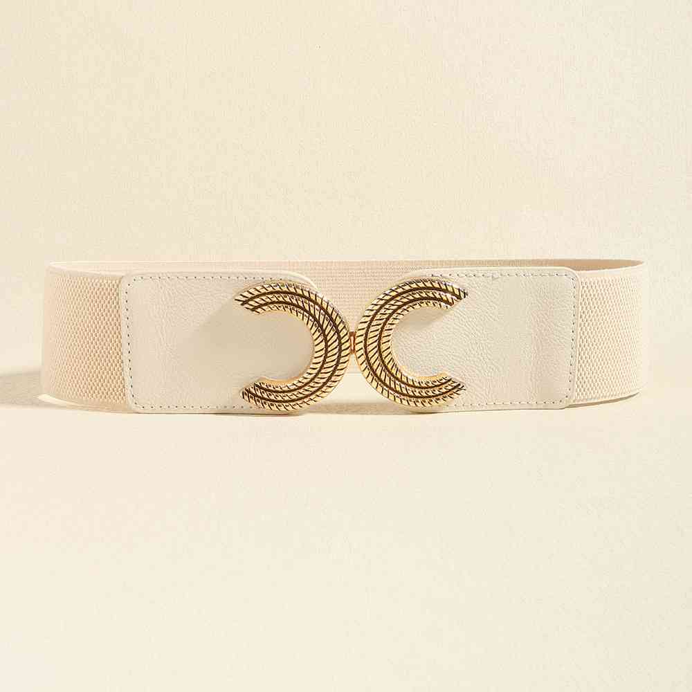 ChicBelts Ivory Double C Buckle Elastic Belt