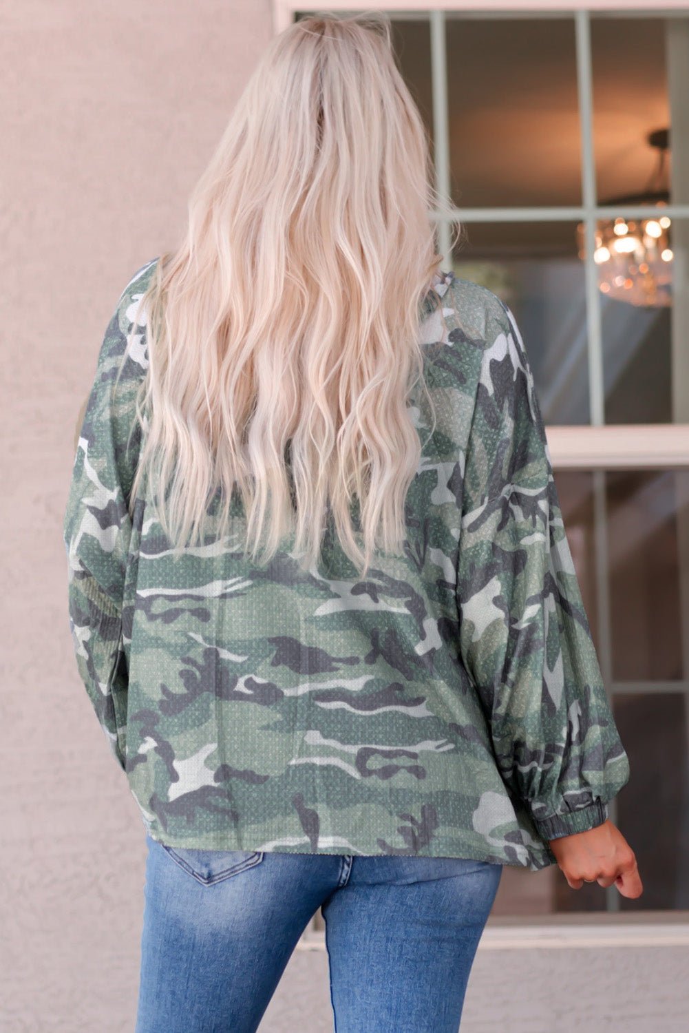 Women's Full Size Camouflage Buttoned Dropped Shoulder Hoodie