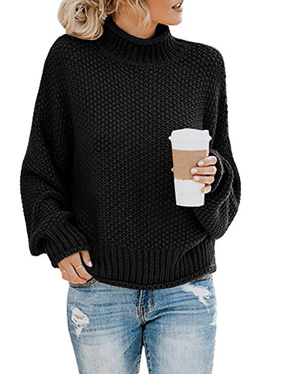 Moderate Stretch Turtleneck Dropped Shoulder Sweater