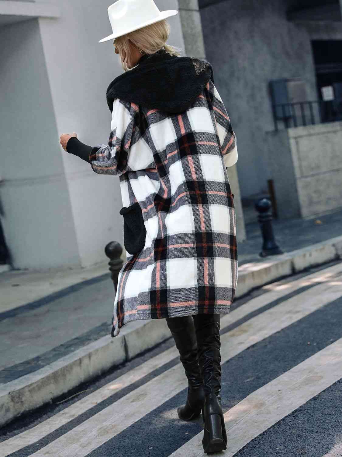 Emery Black Plaid Button Down Hooded Jacket