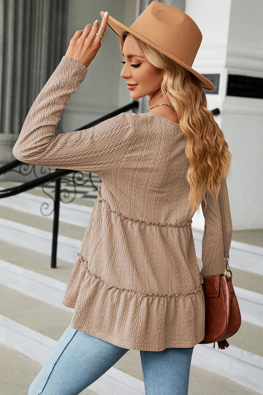 Frill V-Neck Long Sleeve T-Shirt