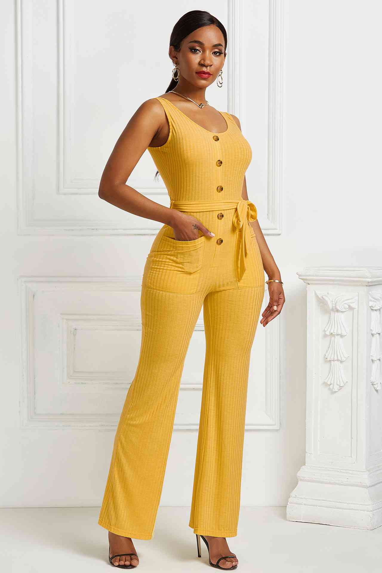 NatureJumpers Button Detail Tie Waist Jumpsuit with Pockets