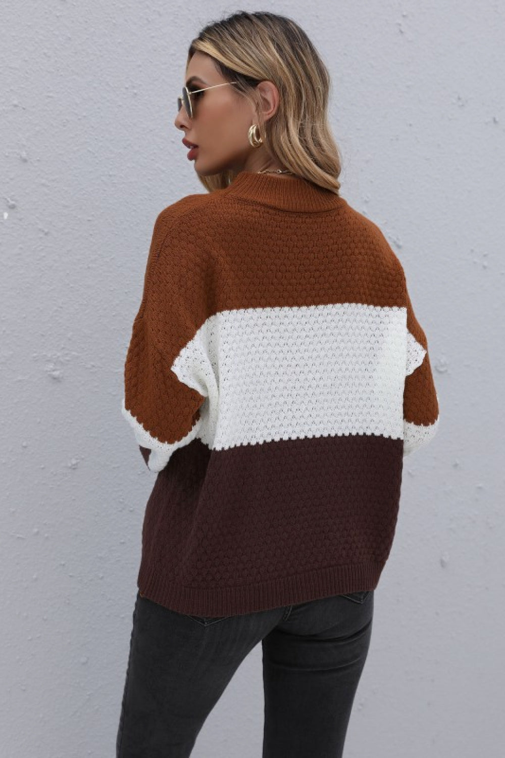 Women's Color Block Long Sleeve Sweater