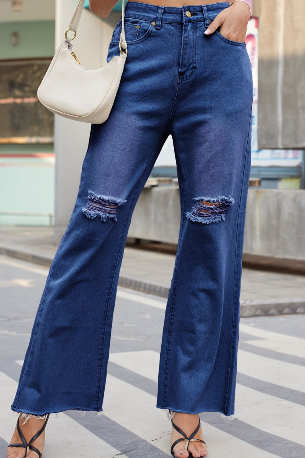 FIT RAGGED DENIM Distressed Buttoned Loose Fit Jeans