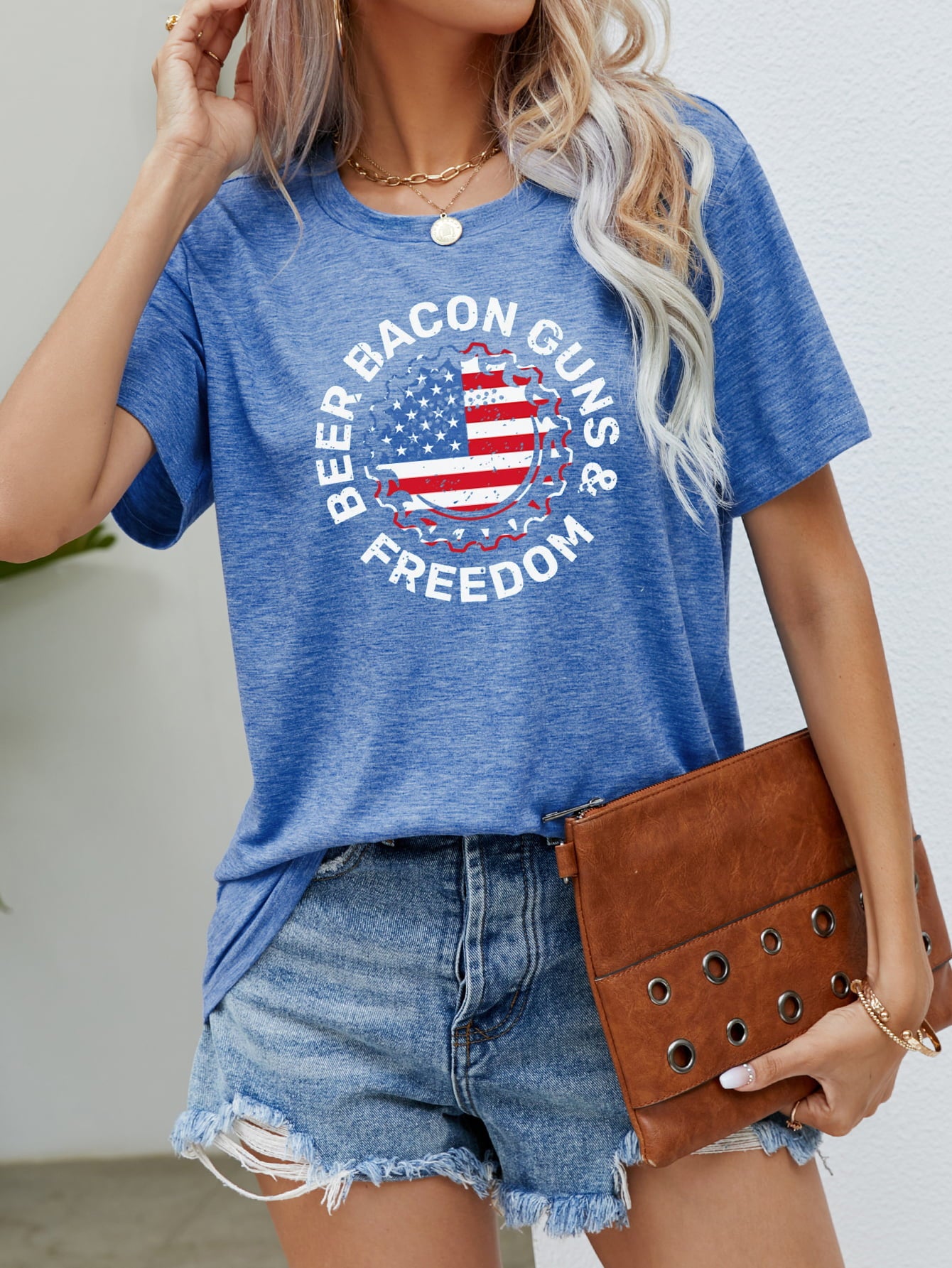 Malibu Dreams BEER BACON GUNS & FREEDOM US Flag Graphic Tee