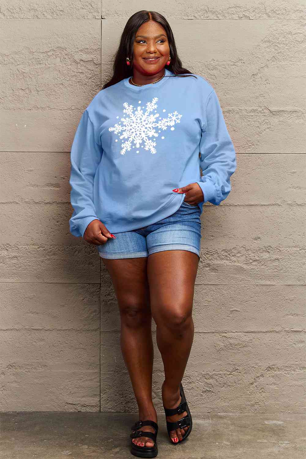 Simply Love Full Size Christmas Snowflake Graphic Sweatshirt