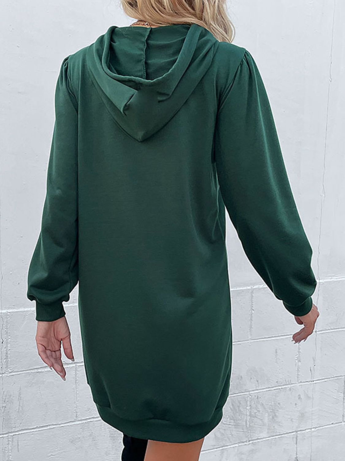 Women's Drawstring Puff Sleeve Hooded Dress