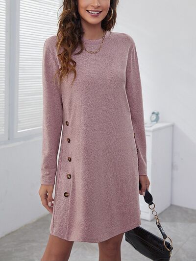 Women's Candida Decorative Button Round Neck Dress