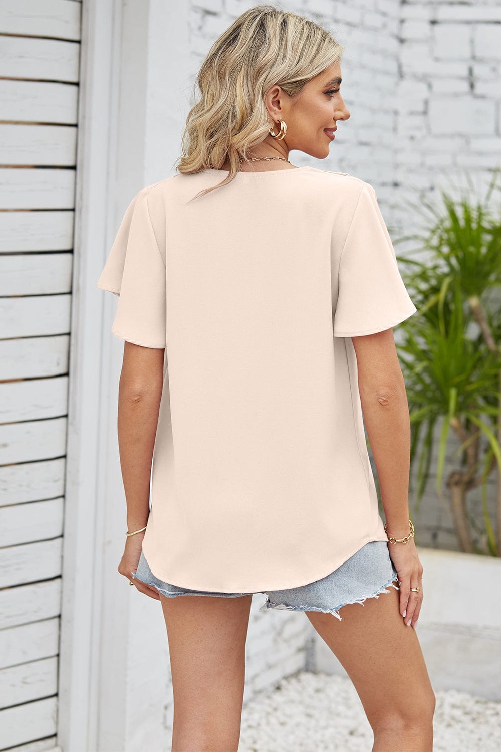 Full Size V-Neck Flutter Sleeve Blouse