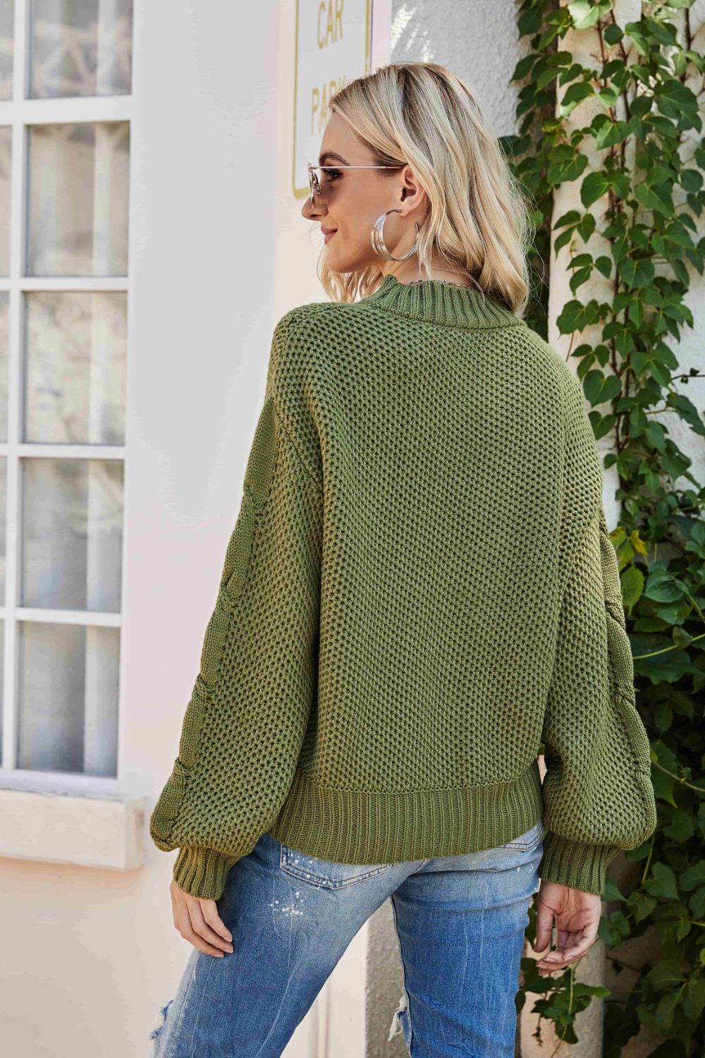 Full Size Mixed Knit Crewneck Drop Shoulder Sweater