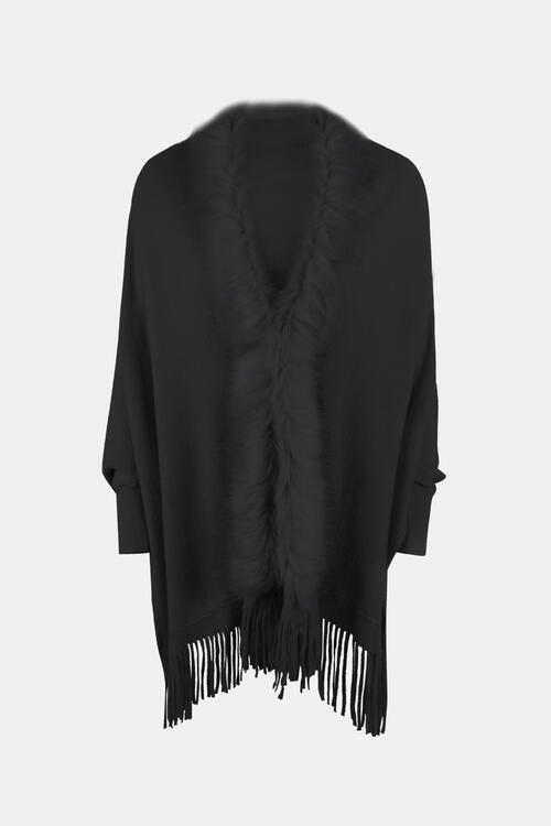 BeautifulMe Fringe Open Front Long Sleeve Poncho