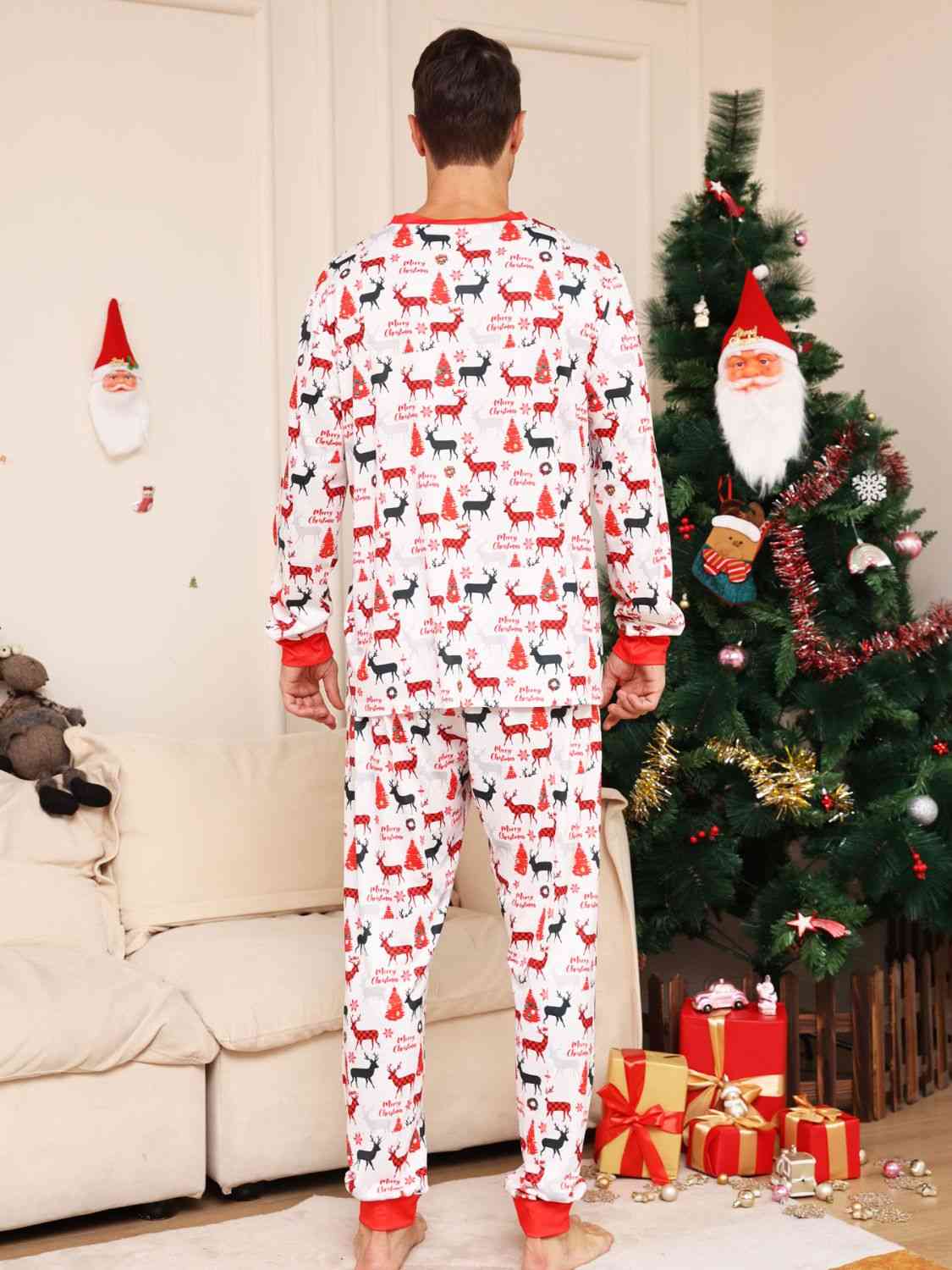 UNISEX CHRISTMAS Full Size Reindeer Print Top and Pants Set