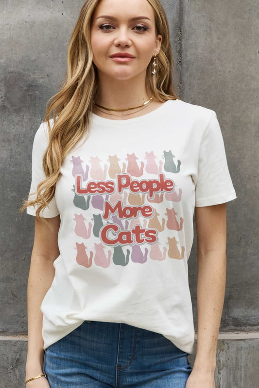 Simply Love Full Size Halloween LESS PEOPLE MORE CATS Graphic Cotton Tee