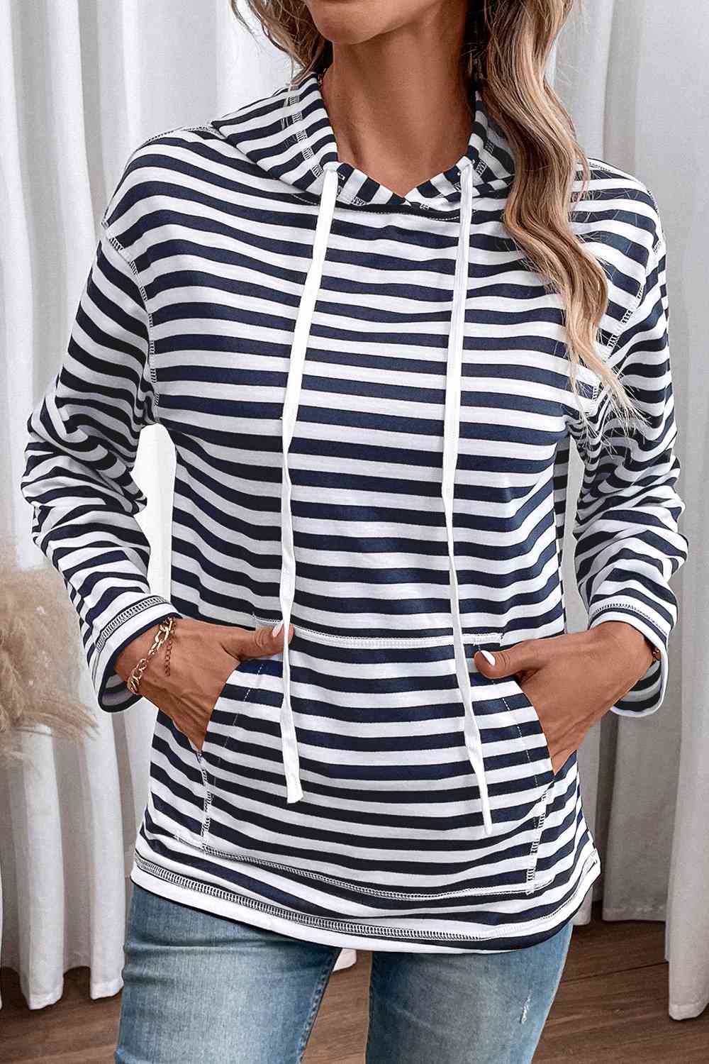 Full Size Striped Long Sleeve Hoodie