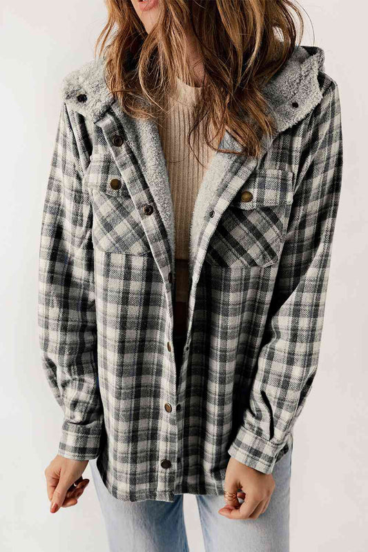 FashionToFigureTrends Plaid Snap Down Hooded Jacket