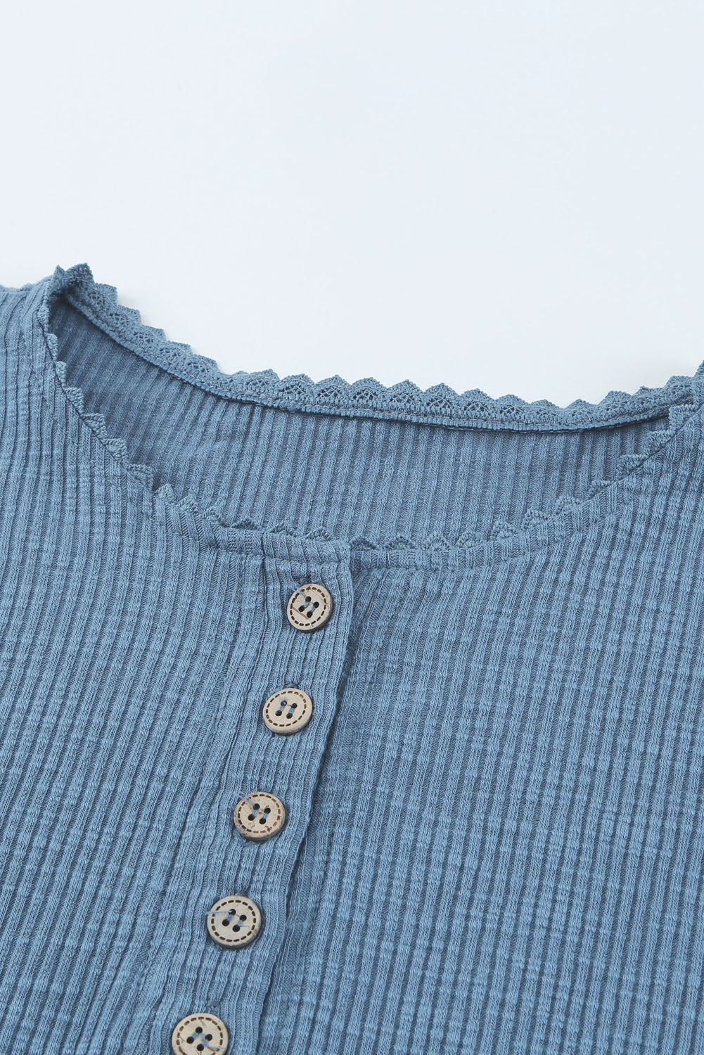 Full Size Crochet Lace Hem Sleeve Button Top