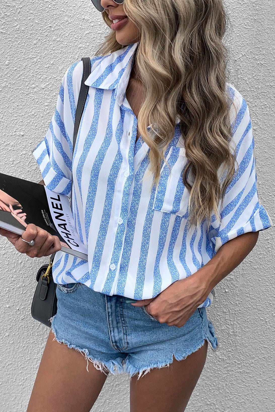 Full Size Striped Half Sleeve Shirt