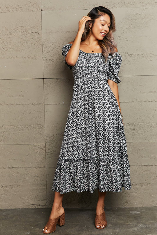 IconicDream Floral Lace-Up Off-Shoulder Midi Dress