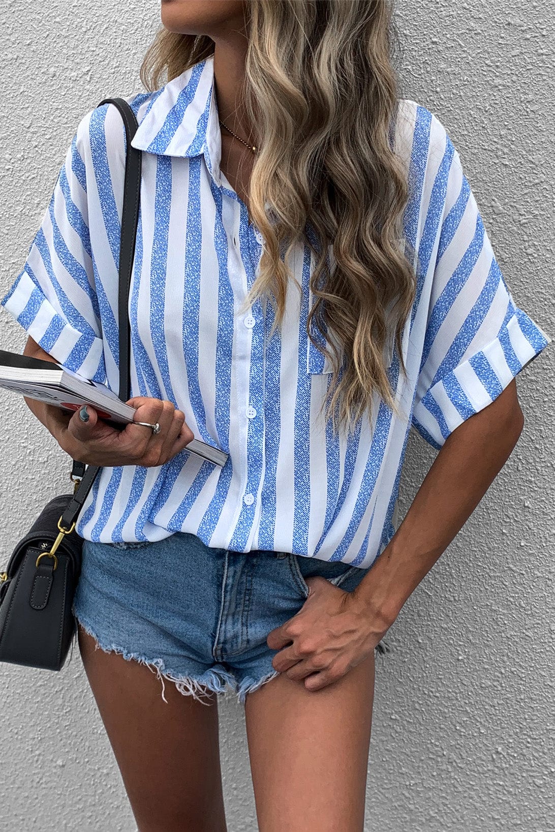 Full Size Striped Half Sleeve Shirt