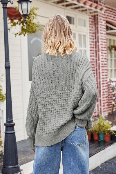 SoCozy Ribbed Drop Shoulder Lantern Sleeve Sweater