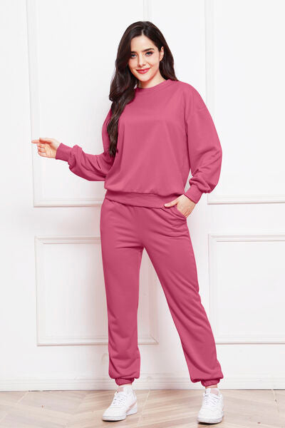 Comfy n' Cozy Round Neck Long Sleeve Sweatshirt and Pants Set