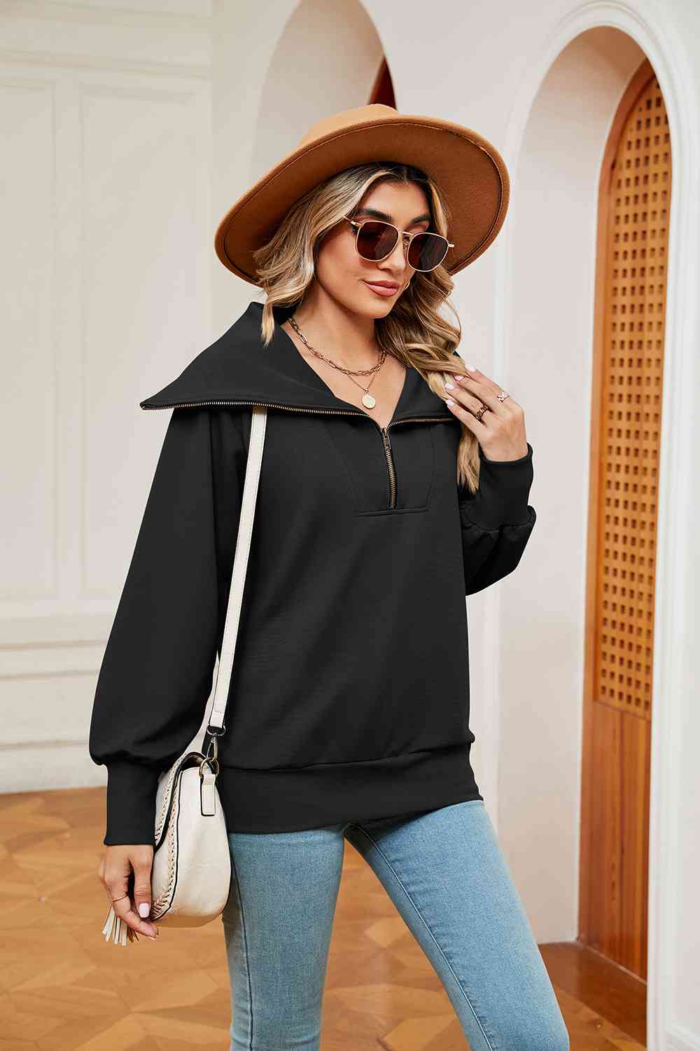 Full Size Half-Zip Collared Sweatshirt