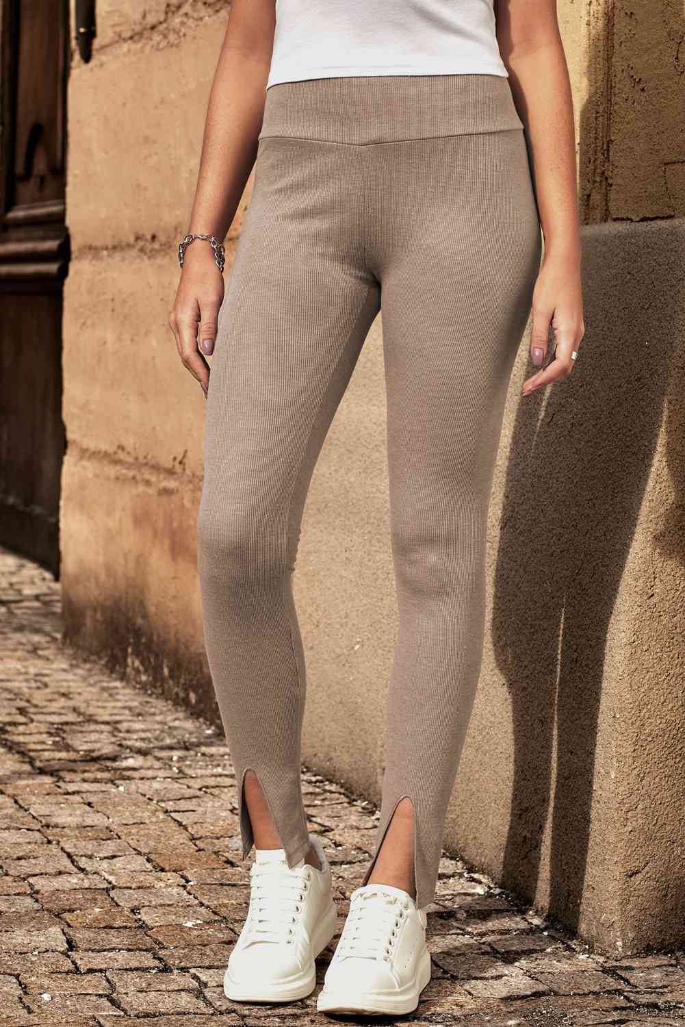 YogaAthletics High Waist Ribbed Slit Leggings