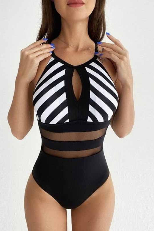 BEACHIN' Full Size Striped Backless One-Piece Swimsuit