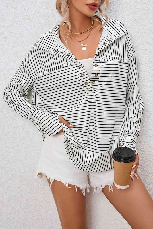 Full Size Striped Collared Top