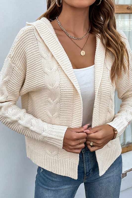 LakenLea Cable-Knit Dropped Shoulder Hooded Cardigan