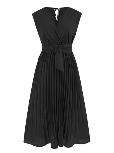 Tied Surplice Pleated Tank Dress