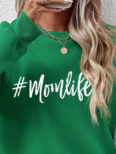 #MomLife Letter Graphic Round Neck Sweatshirt