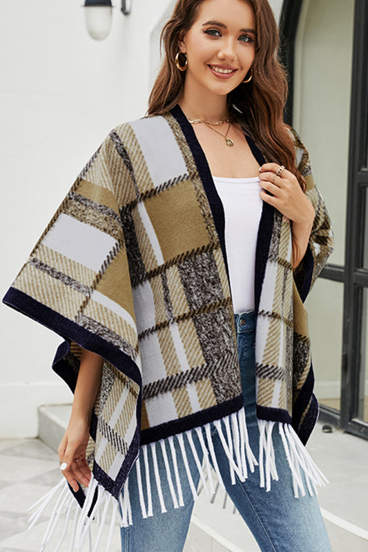 One Size Cloak Sleeve Fringe Detail Poncho