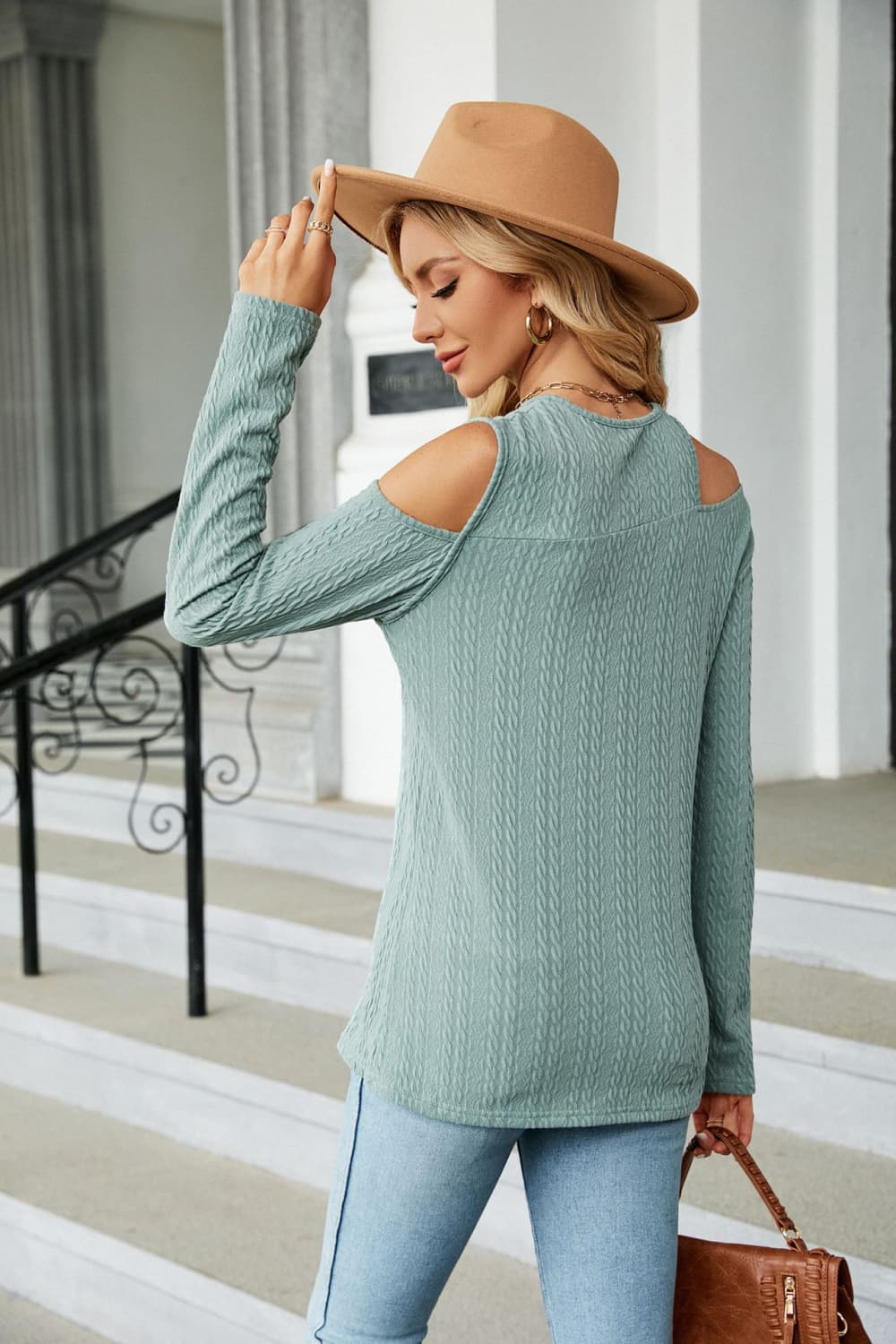 Full Size Dropped Shoulder Long Sleeve Blouse