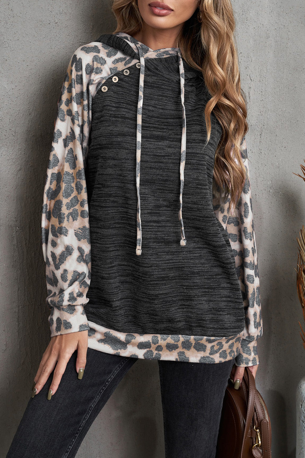 Women's Leopard Color Block Raglan Sleeve Hoodie