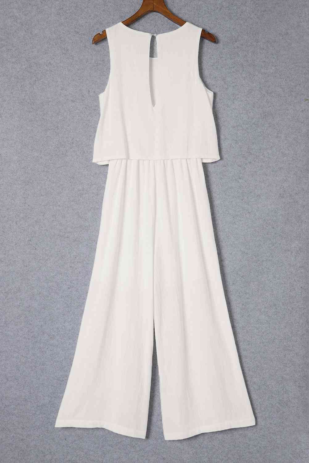 White Round Neck Sleeveless Jumpsuit