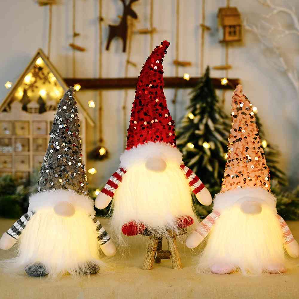 Winter Christmas Sequin Light-Up Faceless Gnome