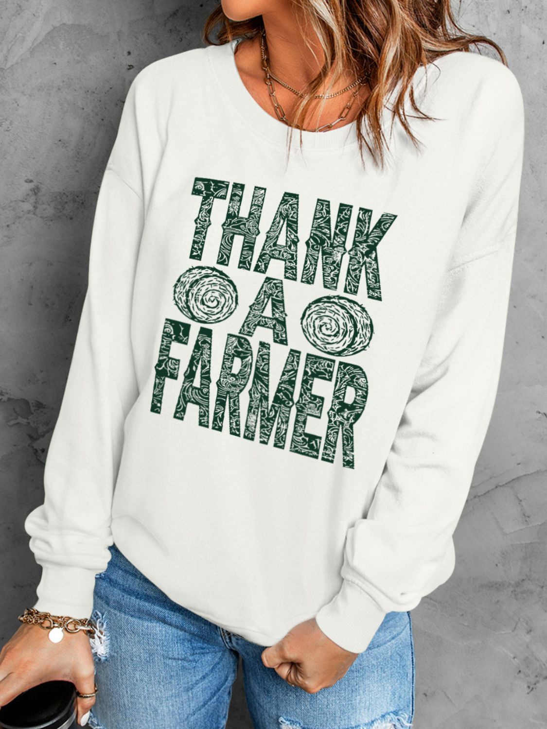 THANK A FARMER Graphic Full Size Sweatshirt
