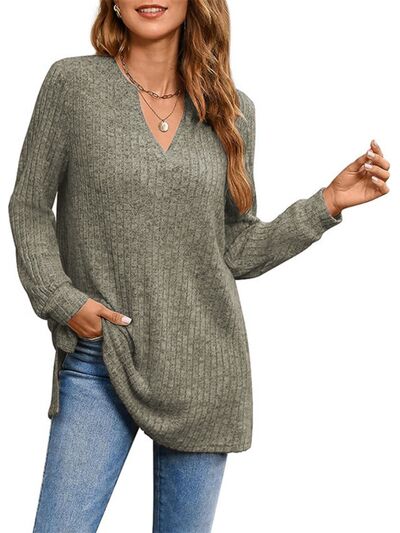 Women's Joslynn Slit Notched Pocketed Long Sleeve T-Shirt