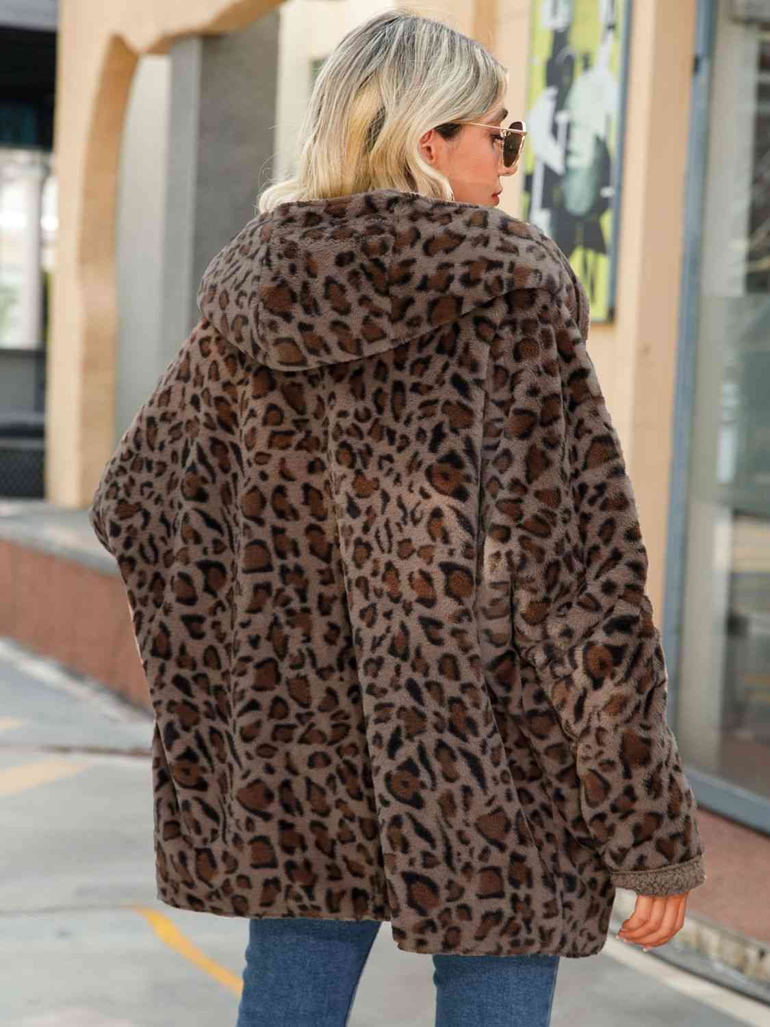 Adrien Planet Chestnut Leopard Hooded Coat with Pockets