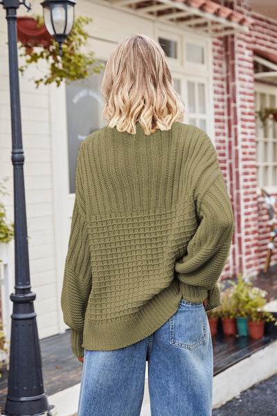 SoCozy Ribbed Drop Shoulder Lantern Sleeve Sweater