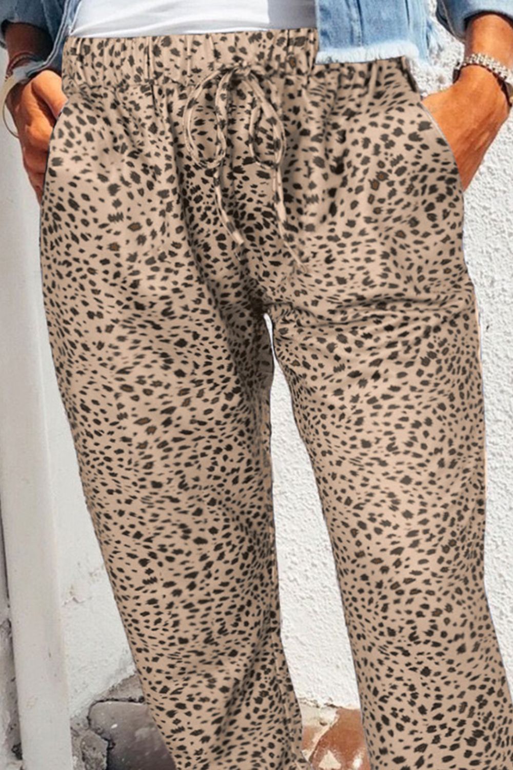 Full Size Leopard Pocketed Long Pants